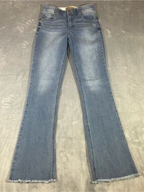 Democracy Medium Blue Flare Jeans with Frayed Hem-size 2
